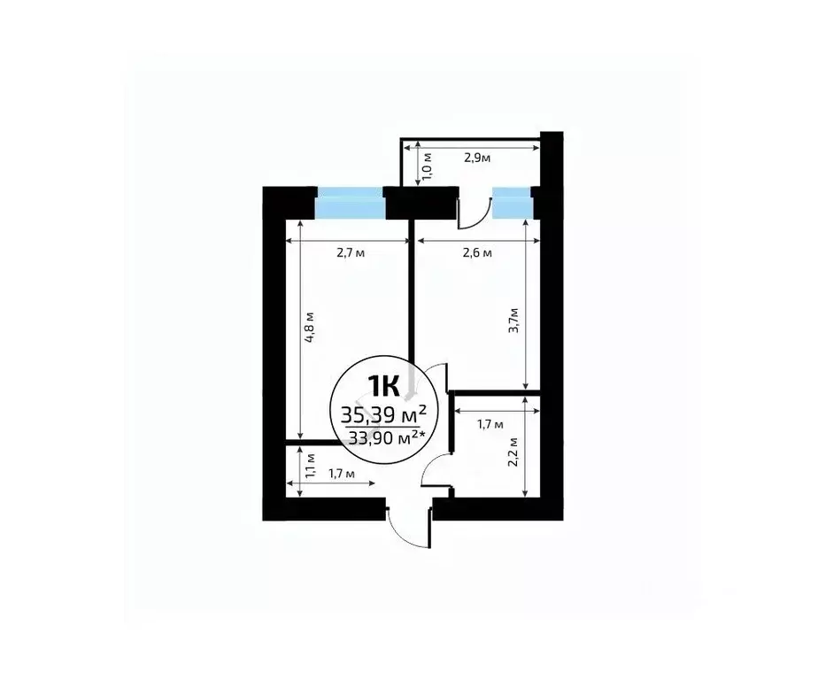 1-к кв. Самарская область, Самара пос. Мехзавод, 1-й кв-л, 50 (35.39 ... - Фото 2