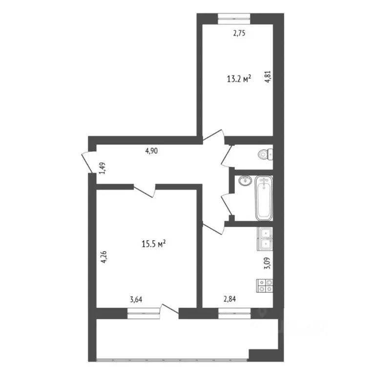 2-к кв. Тюменская область, Тюмень ул. Щербакова, 142к3 (50.0 м) - Фото 2