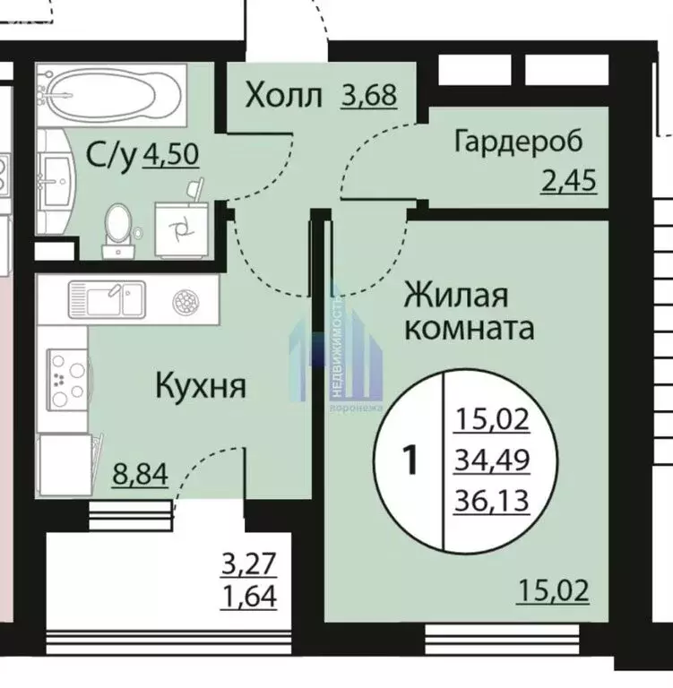 1-комнатная квартира: Воронеж, Московский пр. (36.13 м) - Фото 0