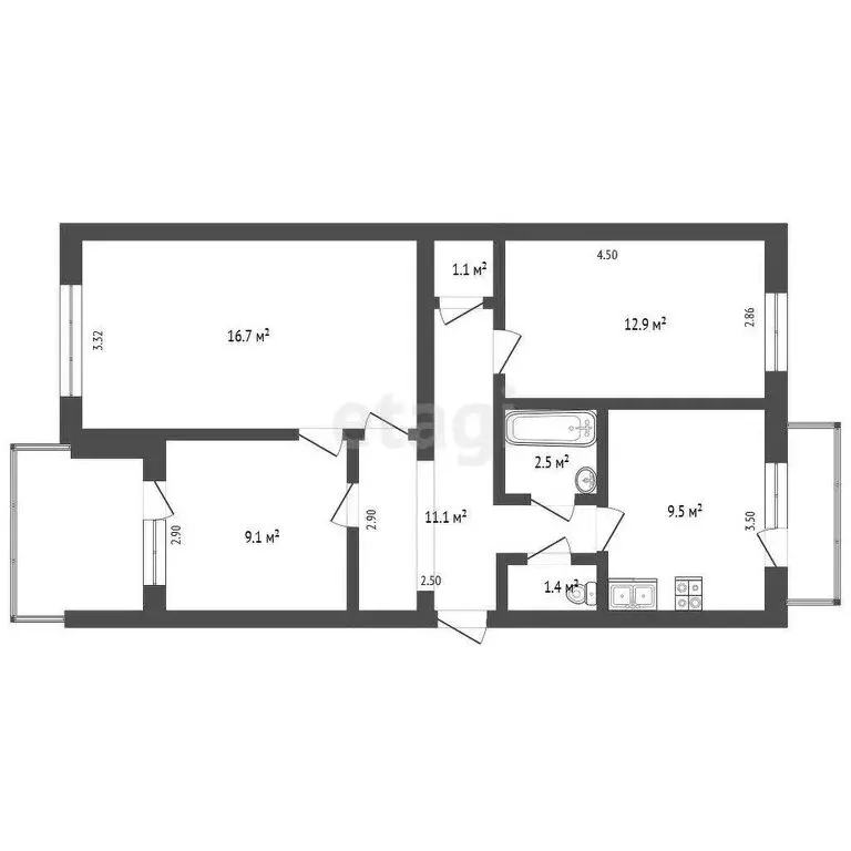 3-комнатная квартира: Октябрьское, улица Гоголя, 15А (72 м) - Фото 1