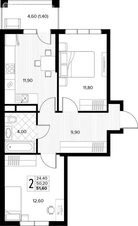 2-комнатная квартира: Сукко, жилой комплекс Кипарис (51.6 м) - Фото 1