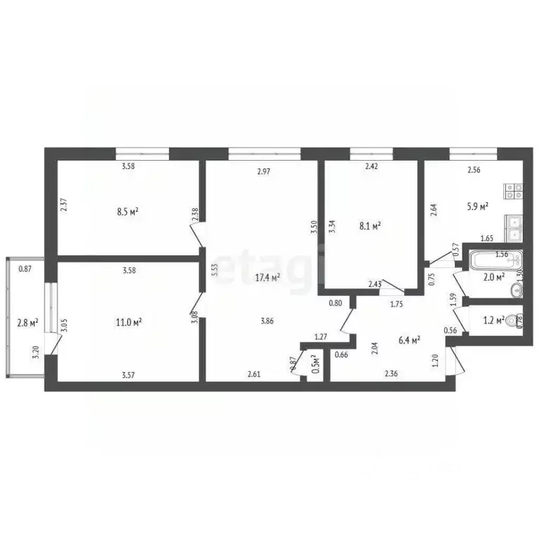 4-к кв. Башкортостан, Стерлитамак Вокзальная ул., 30 (61.8 м) - Фото 1