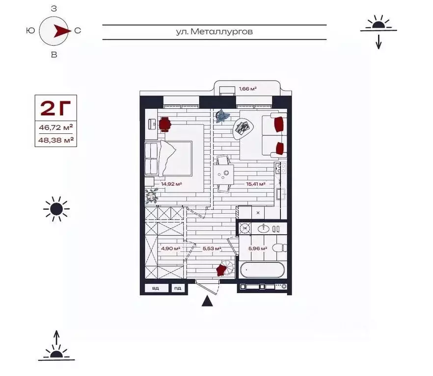 2-к кв. Иркутская область, Братск ул. Металлургов, 10 (48.38 м) - Фото 0