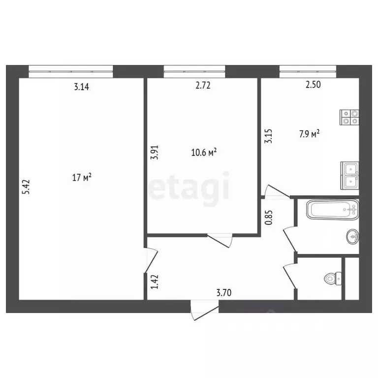 2-к кв. Санкт-Петербург Бассейная ул., 85 (44.5 м) - Фото 1