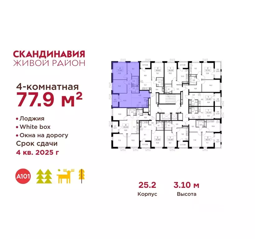 4-к кв. Москва Скандинавия жилой комплекс, 25.2 (77.9 м) - Фото 1