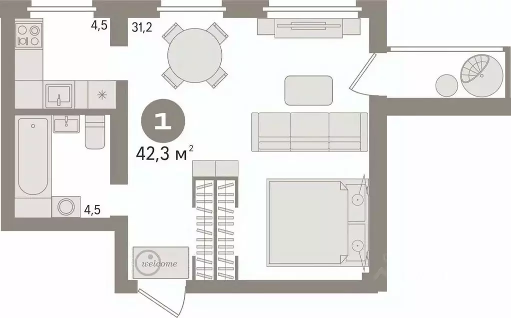 1-к кв. Свердловская область, Екатеринбург ул. Папанина, 3 (42.0 м) - Фото 2