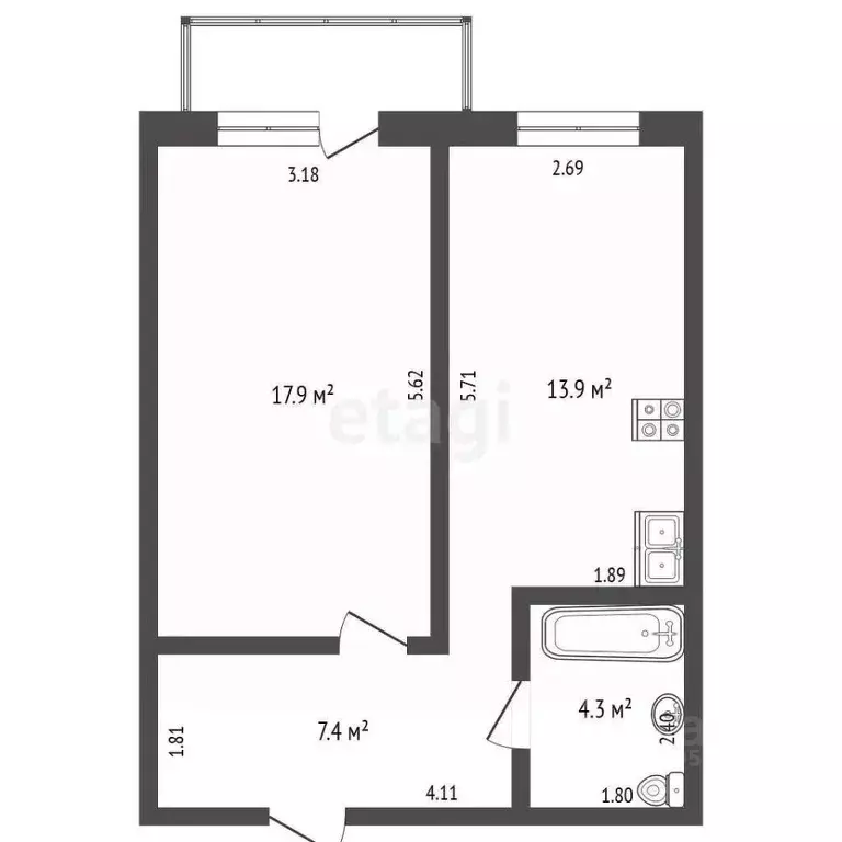 1-к кв. Кемеровская область, Кемерово ул. Юрия Двужильного, 26А (43.5 ... - Фото 2