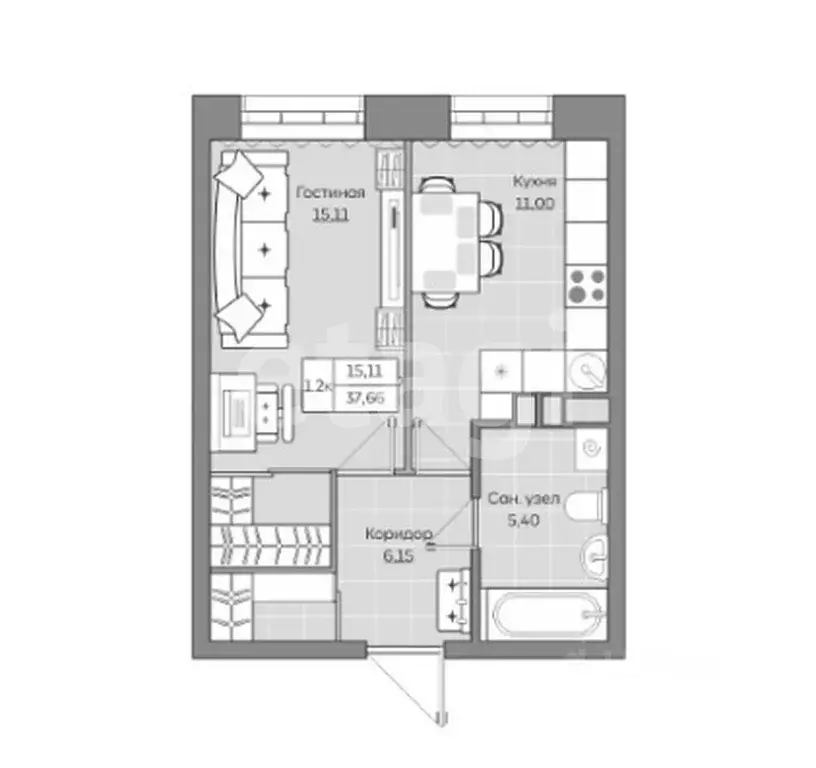 1-к кв. Татарстан, Казань ул. Ярышлар, 8 (36.0 м) - Фото 2