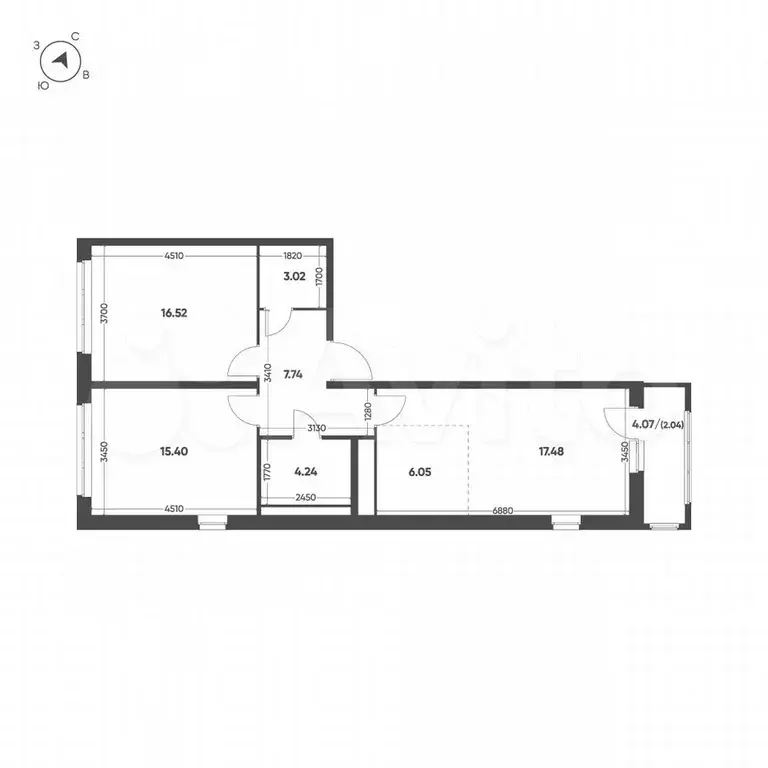 2-к. квартира, 72,5 м, 13/15 эт. - Фото 1