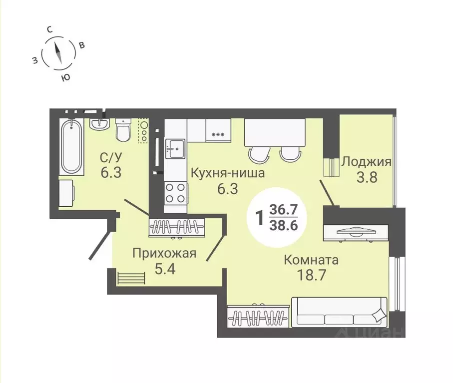 Студия Новосибирская область, Новосибирск ул. Петухова, 170 (38.6 м) - Фото 0