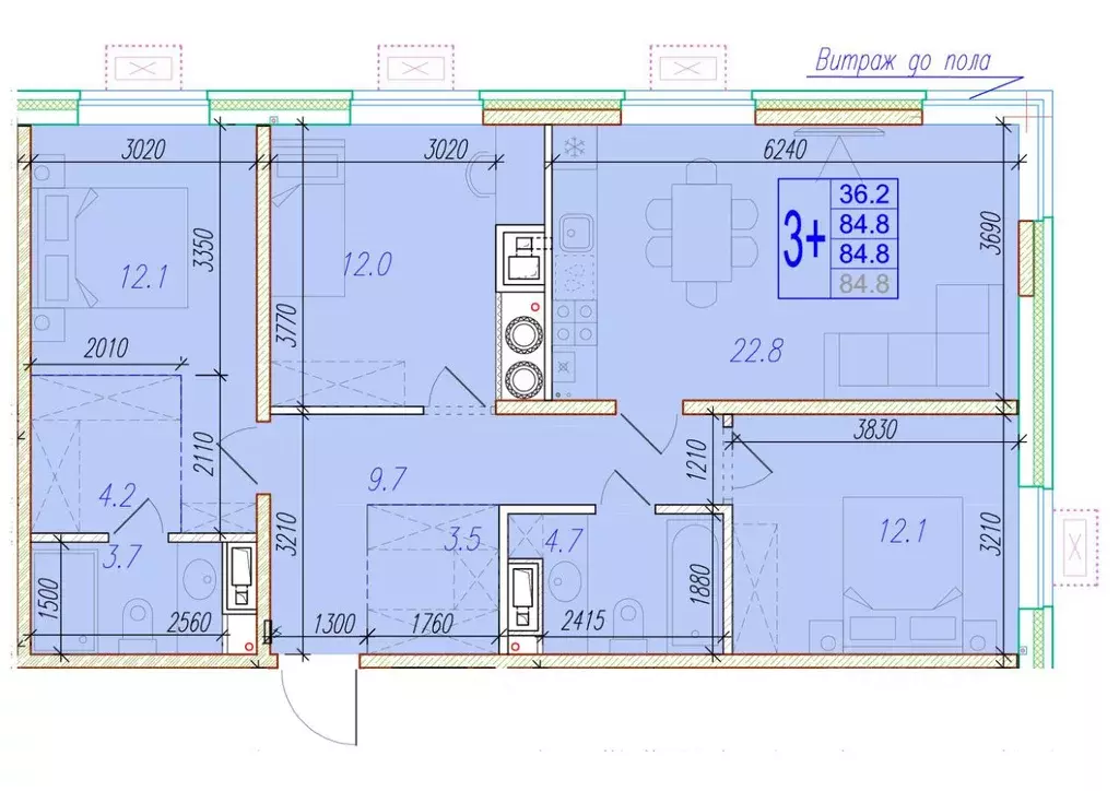 3-к кв. Астраханская область, Астрахань ул. Трофимова, 10 (84.8 м) - Фото 1