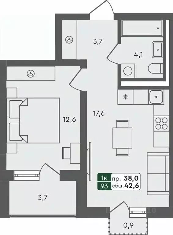 1-к кв. Омская область, Омск Красноярский тракт (42.6 м) - Фото 0