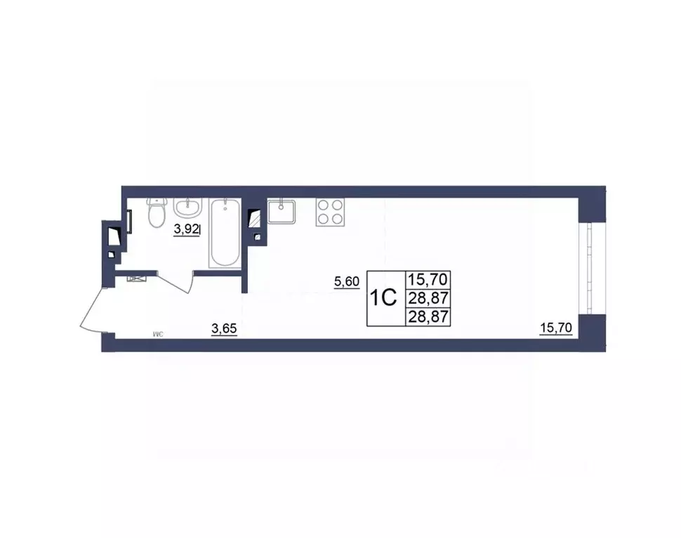 Студия Башкортостан, Уфа Космос жилой комплекс, лит1 (28.69 м) - Фото 1
