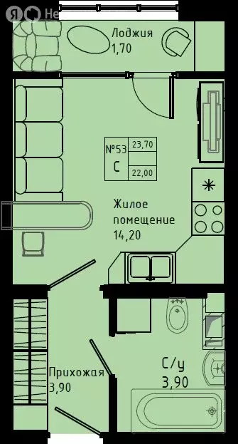 Квартира-студия: Коммунар, Железнодорожная улица, 41к3 (23.7 м) - Фото 1