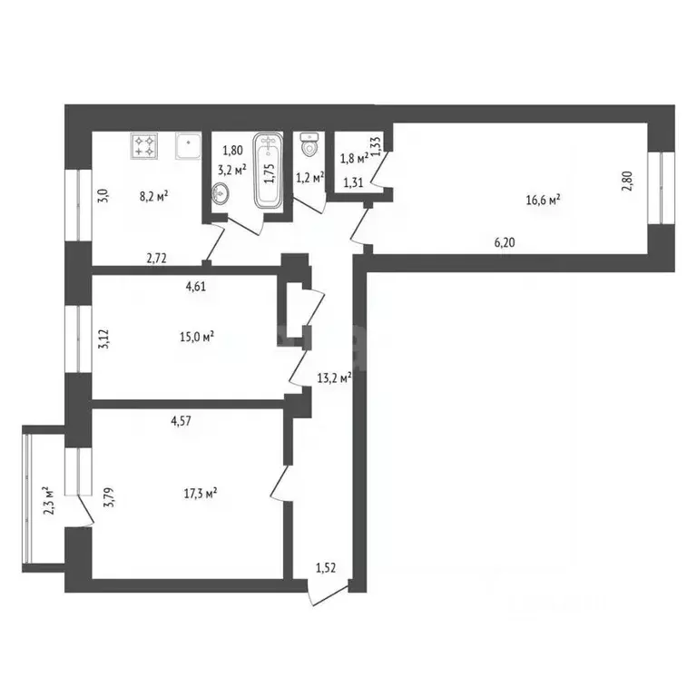 3-к кв. Башкортостан, Уфа Кольцевая ул., 61 (77.0 м) - Фото 2