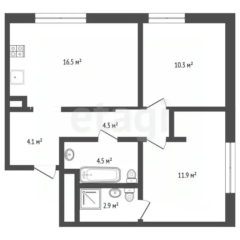 2-к кв. Тюменская область, Тюмень ул. Эльвиры Федоровой, 3 (53.9 м) - Фото 2