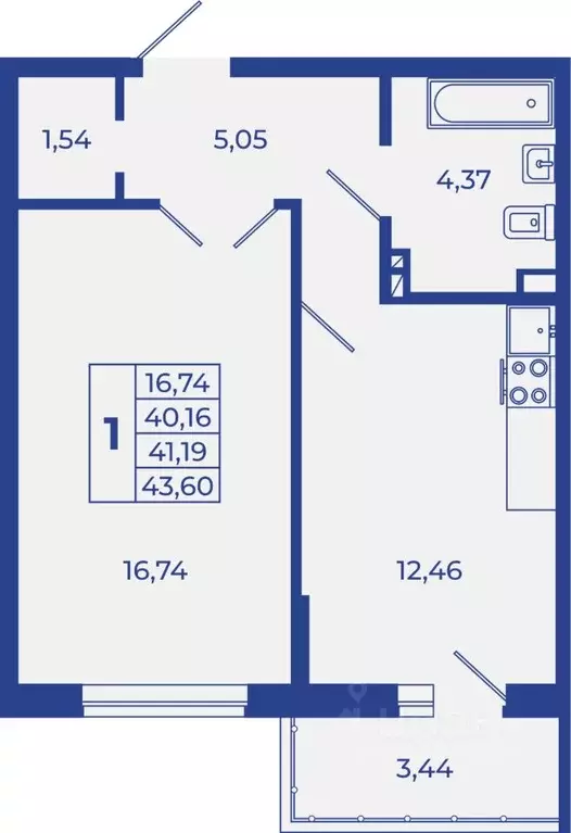 1-к кв. Ростовская область, Новочеркасск  (43.6 м) - Фото 0