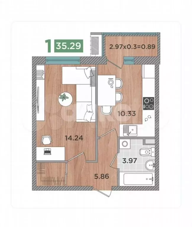 1-к. квартира, 36 м, 2/8 эт. - Фото 0