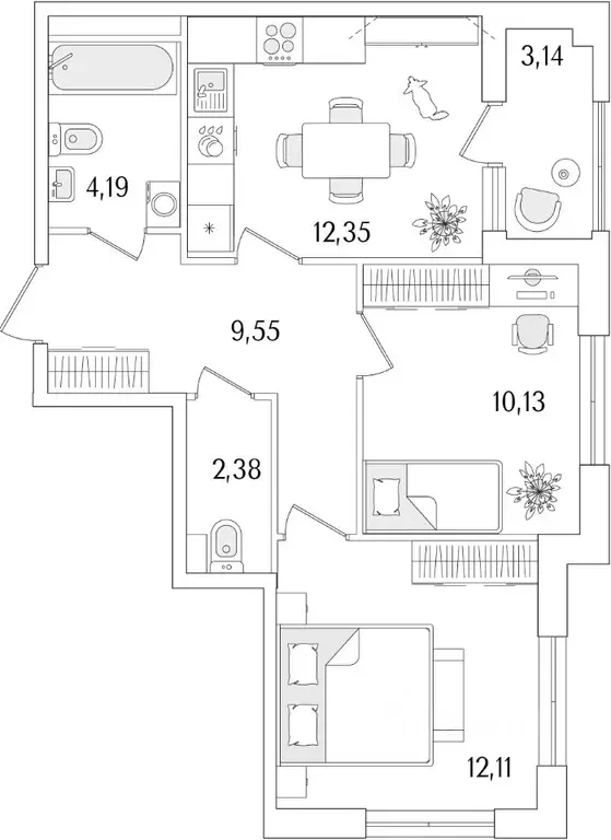 2-к кв. Санкт-Петербург ул. Фучика, 12к2Г1 (52.28 м) - Фото 0