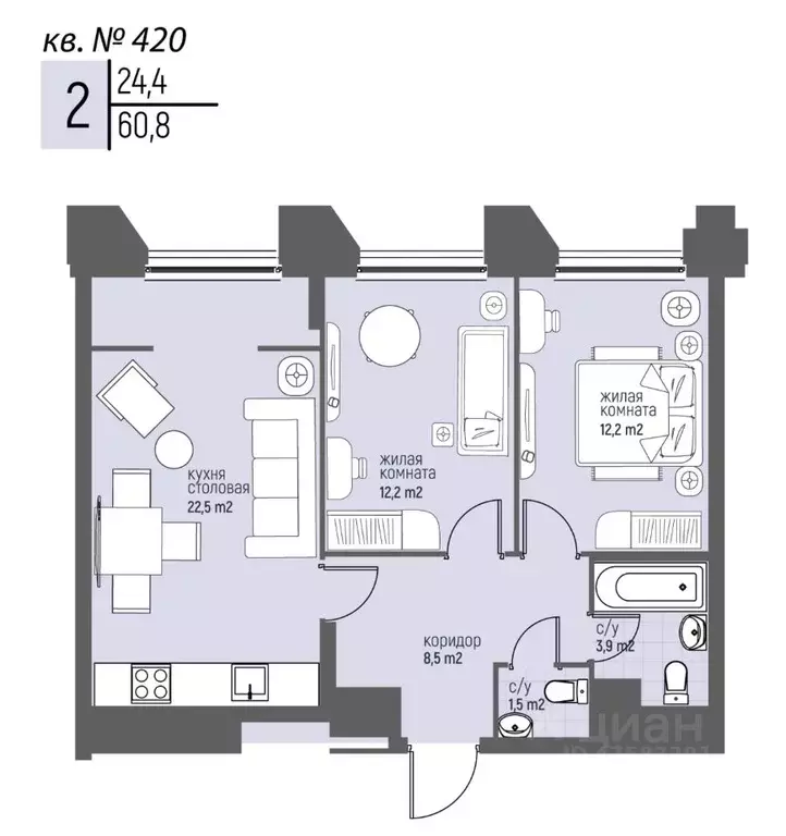 2-к кв. Нижегородская область, Нижний Новгород Спортивный мкр, ... - Фото 1