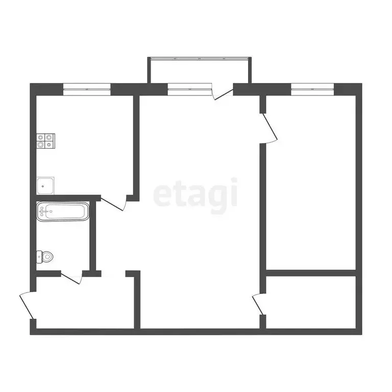 2-комнатная квартира: Водный, улица Гагарина, 12 (42.8 м) - Фото 1