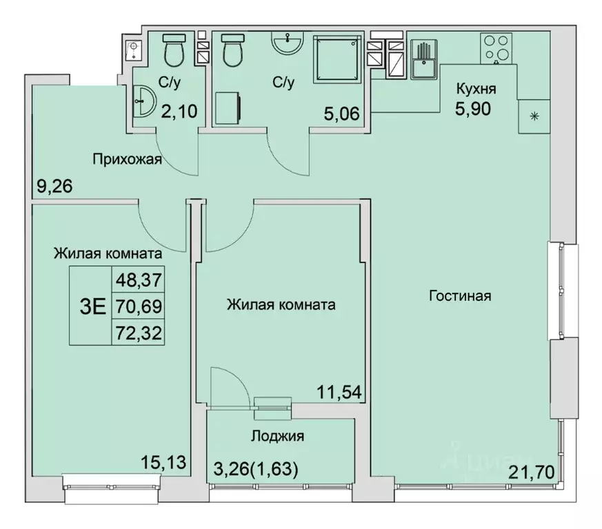 3-к кв. Ростовская область, Батайск  (72.32 м) - Фото 1