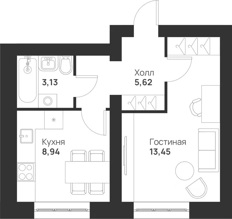 1-к кв. Тульская область, Тула Новая Тула мкр,  (31.14 м) - Фото 0