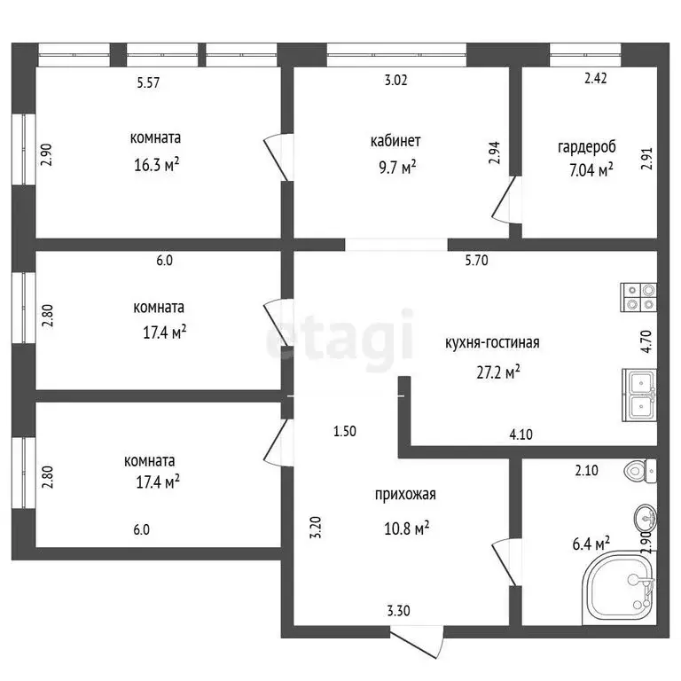 3-комнатная квартира: село Мысхако, Парковая улица, 22 (81.2 м) - Фото 1