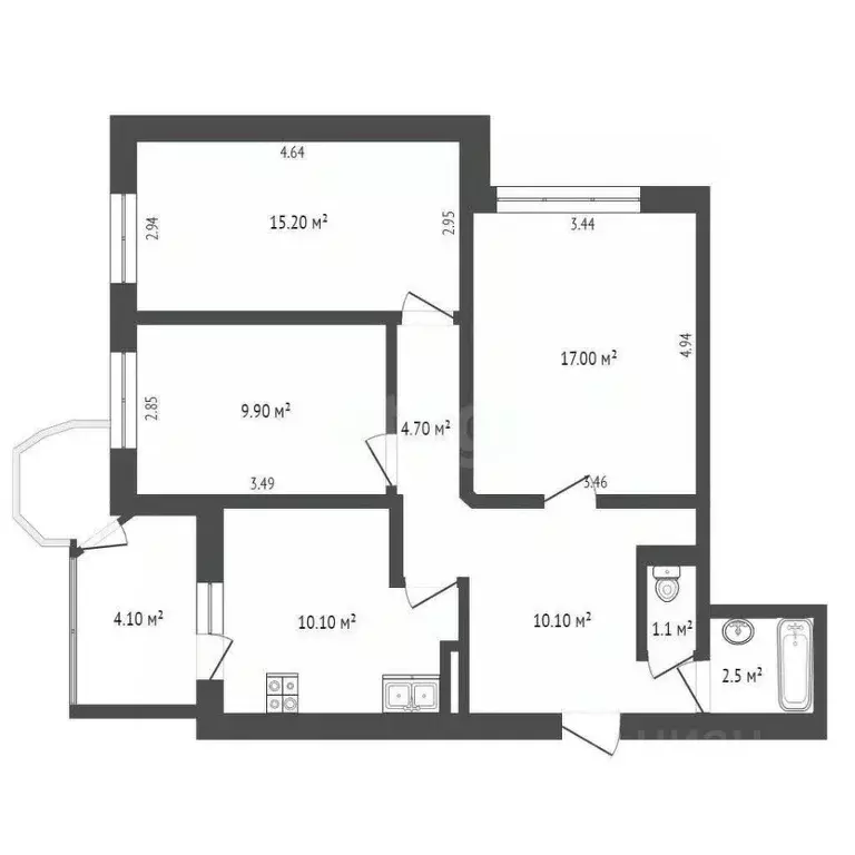 3-к кв. Севастополь ул. Астана Кесаева, 15 (73.3 м) - Фото 2
