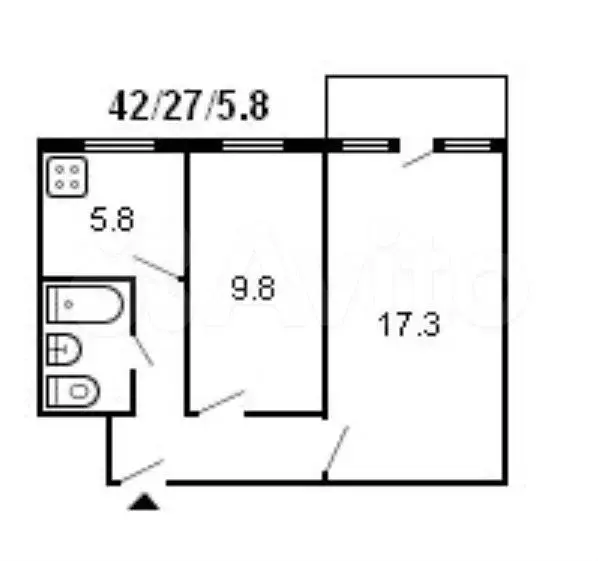 2-к. квартира, 43,3 м, 5/5 эт. - Фото 0