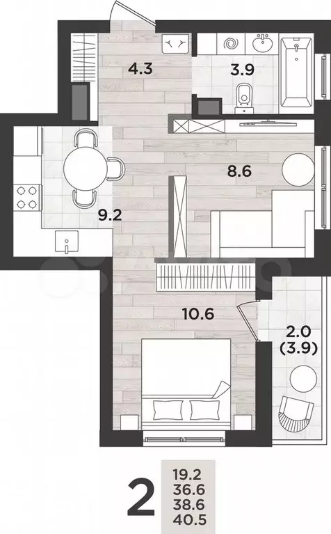 2-к. квартира, 38,7 м, 10/14 эт. - Фото 1