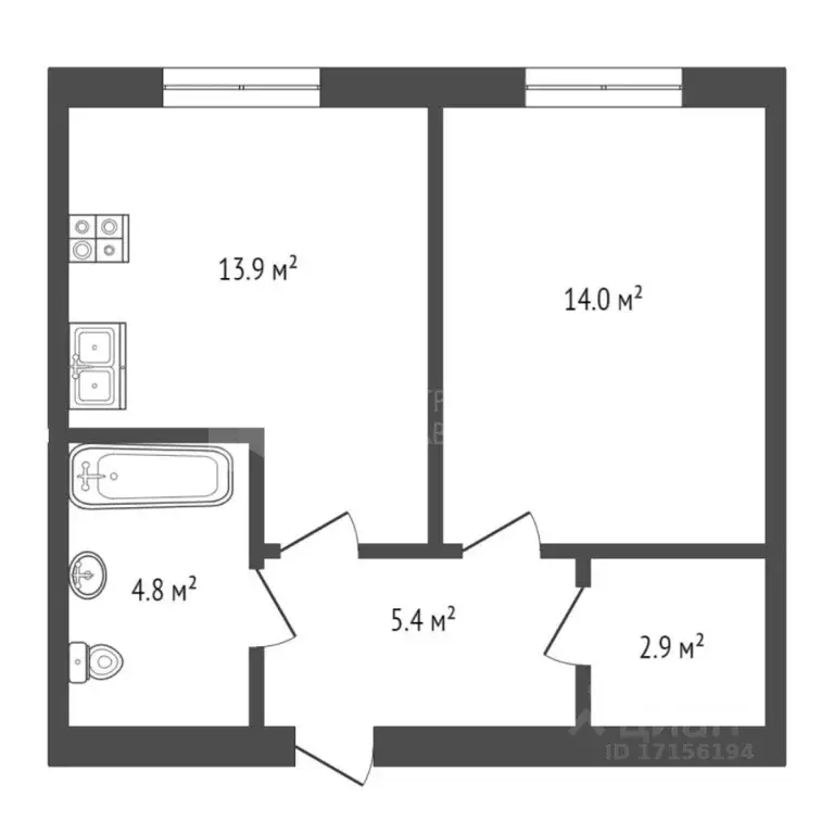 1-к кв. тюменская область, тюмень новгородская ул, 14 (41.3 м) - Фото 1