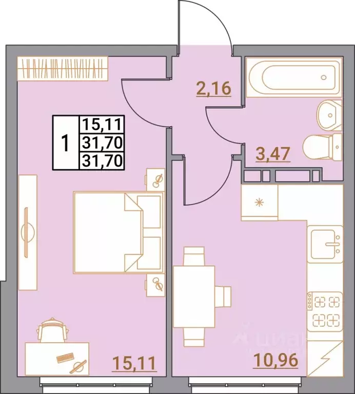 1-к кв. Волгоградская область, Волгоград Удмуртская ул., 75 (31.7 м) - Фото 1