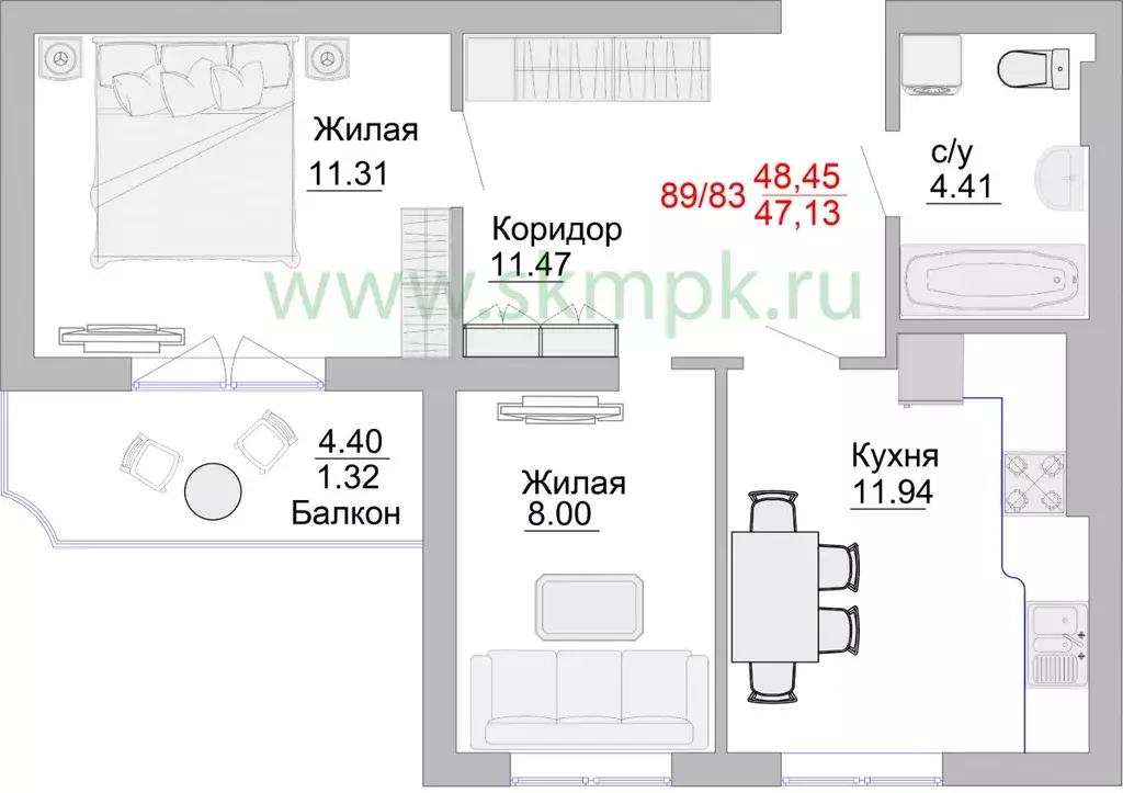 2-к кв. калининградская область, пионерский портовая ул, 5 (52.6 м) - Фото 0