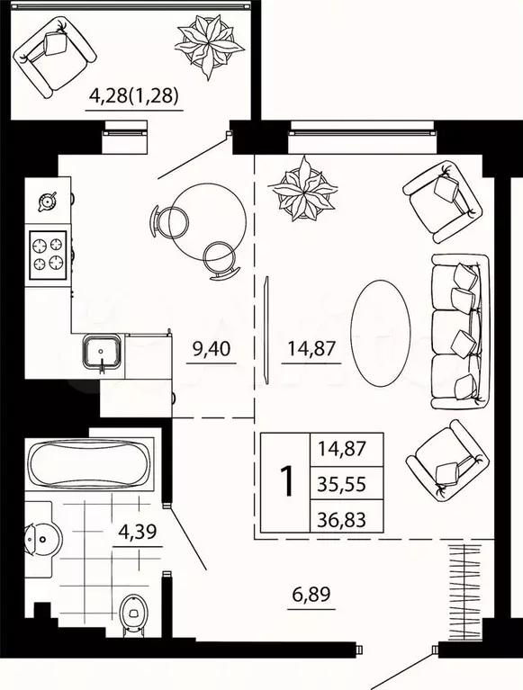 1-к. квартира, 40 м, 12/24 эт. - Фото 0