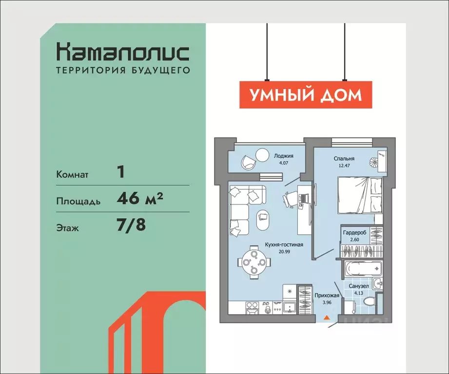 1-к кв. Пермский край, Пермь ул. Дзержинского, 35А (46.0 м) - Фото 1