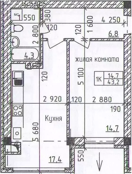 1-к кв. Ставропольский край, Ессентуки ул. Галерейная, 3к1 (43.2 м) - Фото 0