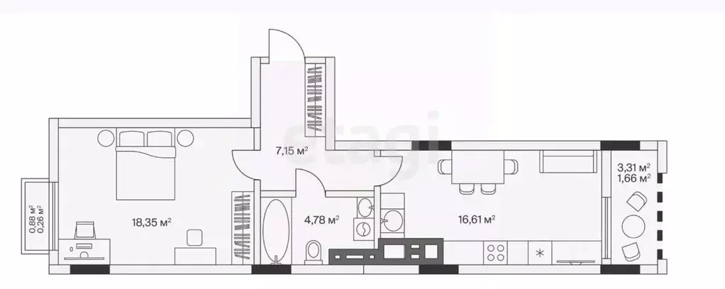 1-к кв. Калининградская область, Гурьевский муниципальный округ, пос. ... - Фото 2