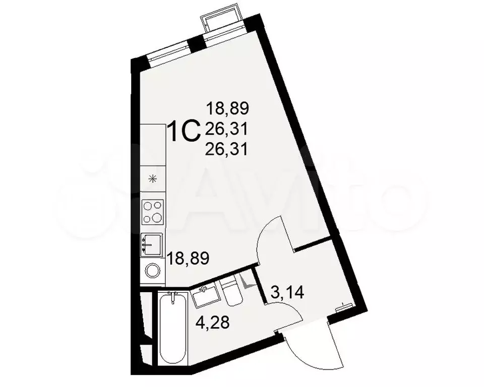 Квартира-студия, 26,3 м, 5/16 эт. - Фото 1