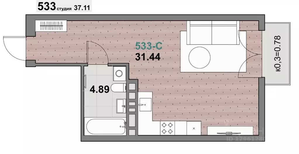1-к кв. Калининградская область, Зеленоградск ул. Гагарина (37.11 м) - Фото 1