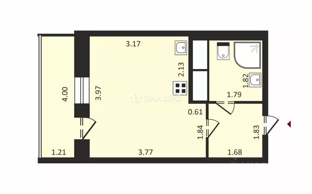 Студия Санкт-Петербург ул. Крыленко, 2 (25.0 м) - Фото 1