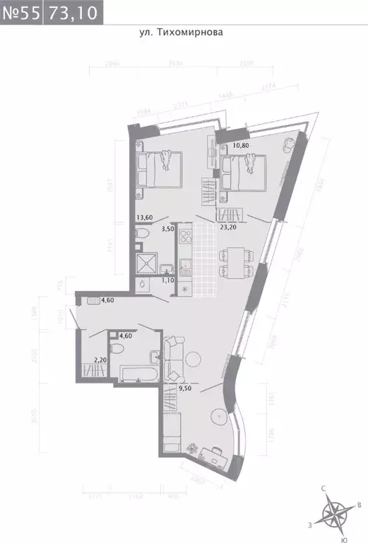 3-к кв. Татарстан, Казань ул. Калинина, 1Б (73.1 м) - Фото 0