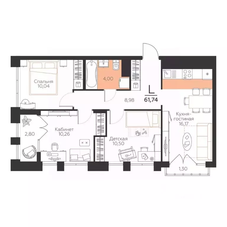 3-к кв. Тульская область, Тула  (61.74 м) - Фото 1
