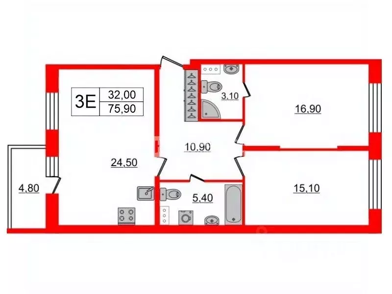 2-к кв. Санкт-Петербург ул. Александра Матросова, 3 (75.9 м) - Фото 2