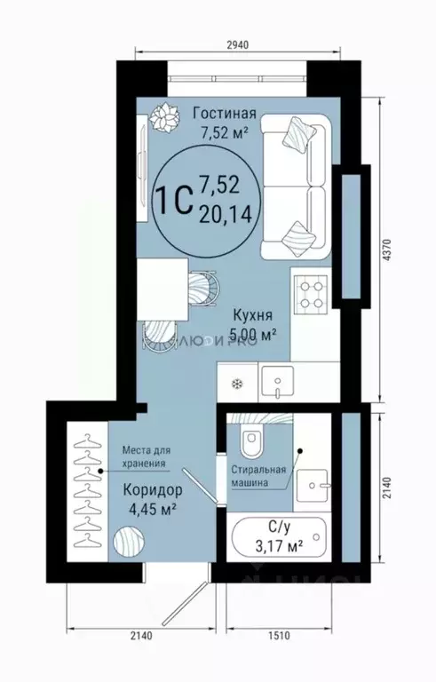 Студия Башкортостан, Уфа ул. Летчиков, 2 (20.14 м) - Фото 2