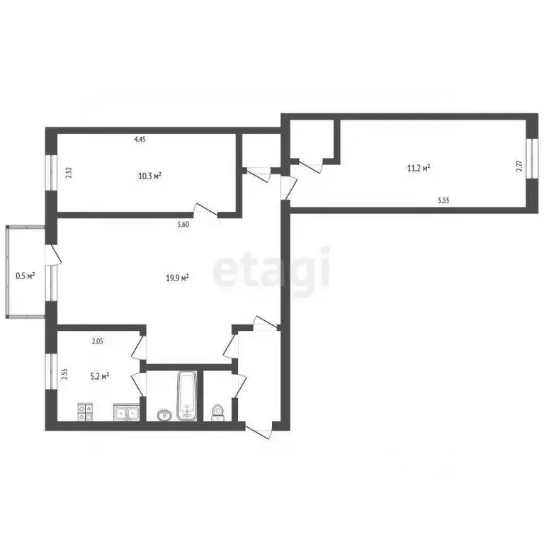 3-к кв. Псковская область, Псков Рижский просп., 52 (55.2 м) - Фото 2