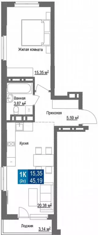 1-к. квартира, 45,2 м, 16/25 эт. - Фото 1