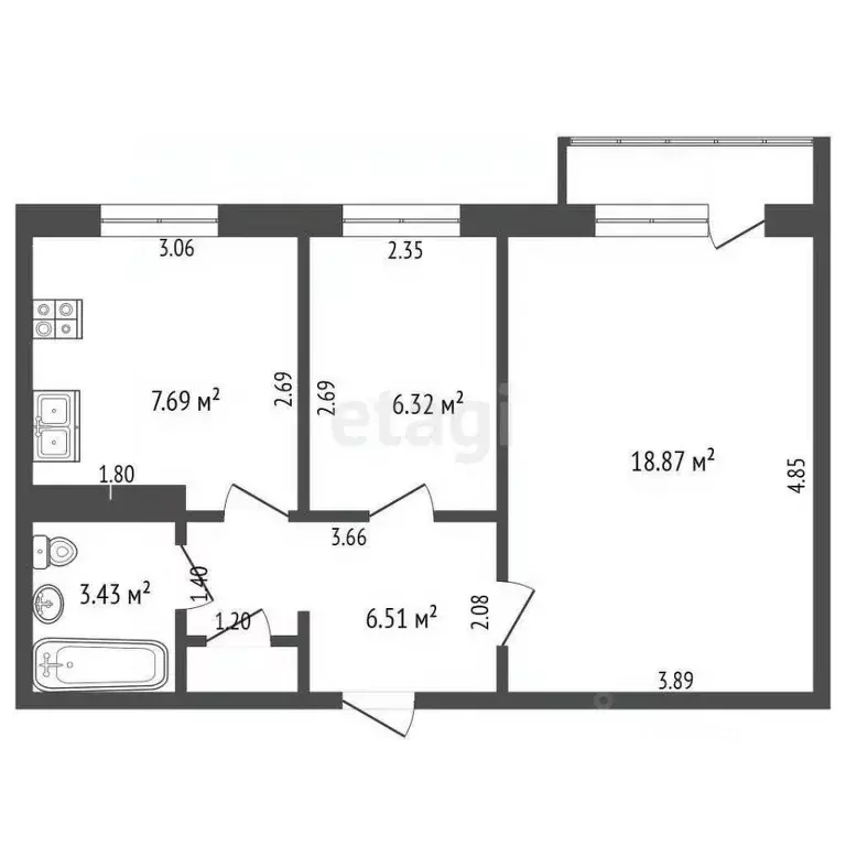 2-к кв. Ульяновская область, Ульяновск ул. Ефремова, 129 (44.36 м) - Фото 2