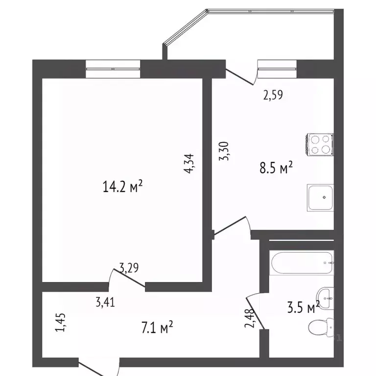 1-к кв. Ямало-Ненецкий АО, Новый Уренгой Сибирская ул., 81 (33.1 м) - Фото 2