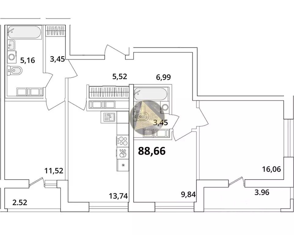 3-к кв. Санкт-Петербург Кубинская ул., 82к3с1 (88.66 м) - Фото 2